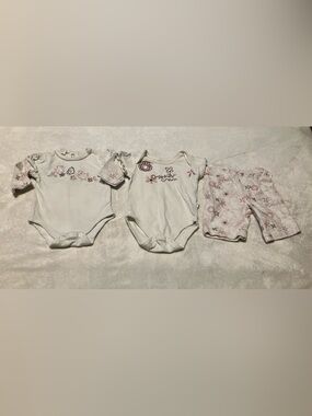 Baby Girls 3-Piece Organic Floral Bodysuit Set in White and Pink